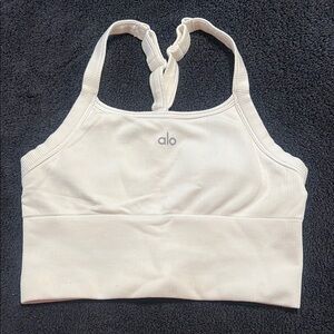 Alo Cream Ribbed Sports Bra